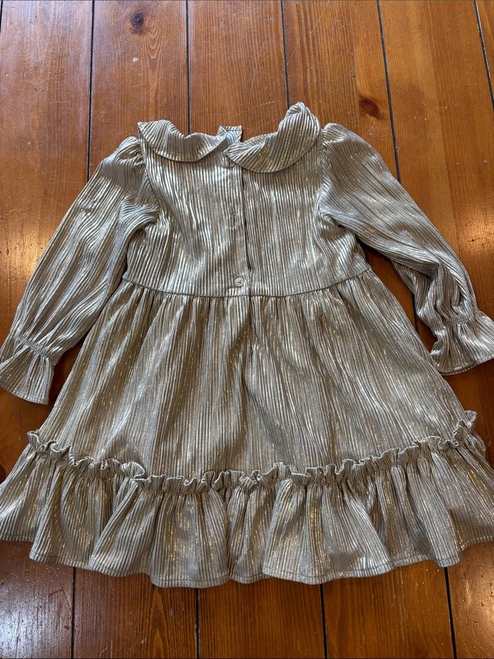 Janie and Jack Gold Metallic Ruffle Party Dress Size Girls 18-24 Months EUC